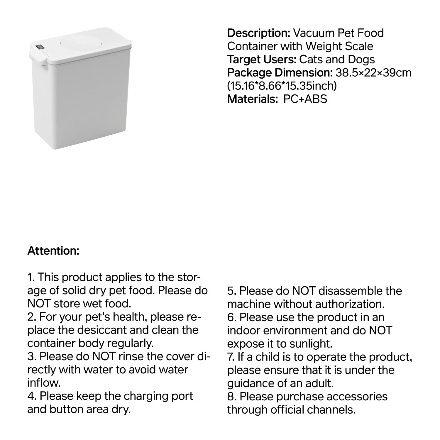 pidan Vacuum Pet Food Container with Weight Scale