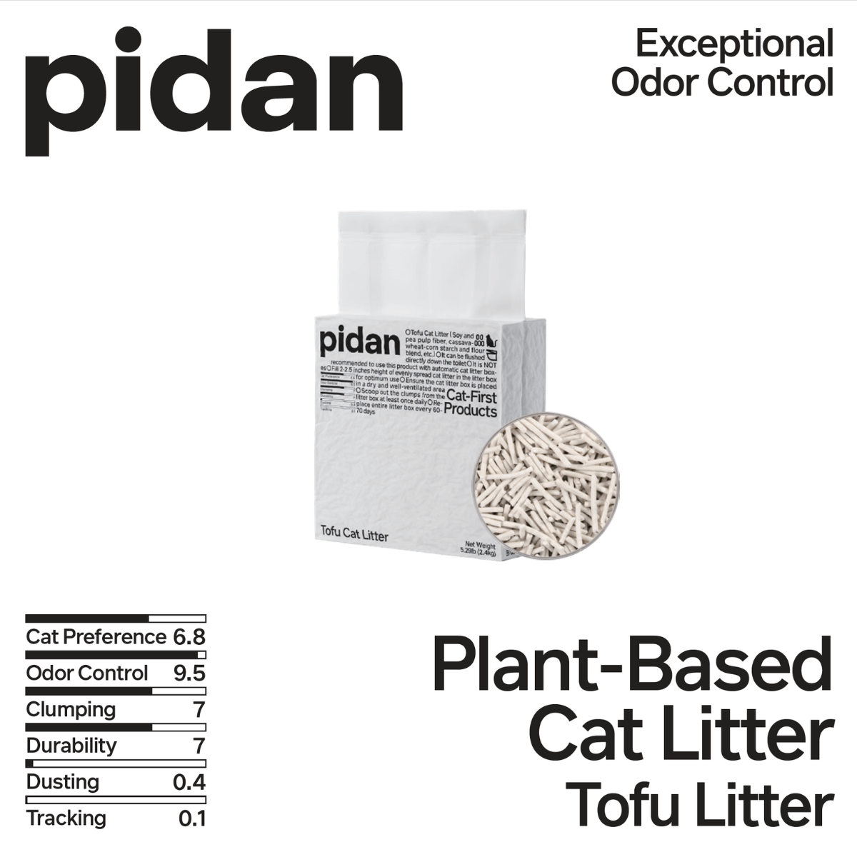 pidan Tofu Cat Litter | Original (Pure Tofu)  | 4 Bags | 2.4 kg per bag | PD1611M1X4E